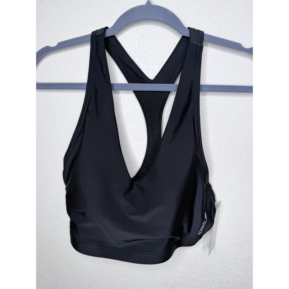 NWT$52 Speedo Racerback Swim Top S‎ BLACK Bikini Sports Active Beach